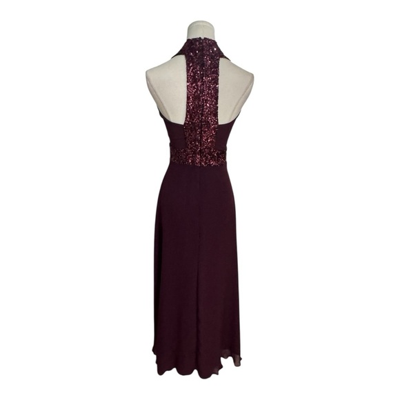 DRESS THE POPULATION Delani Sequin Crepe Gown Maxi Dress Purple Size M Party - Picture 6 of 12